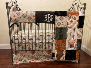Western Nursery Crib Bedding, Highland Cow, Cactus, Aztec Bedding, Baby Boy Crib Bedding