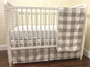 Taupe/Khaki Buffalo Plaid Baby Bedding Set - Buffalo Plaid Crib Bedding , Boy Crib Bedding, Crib Rail Cover Set