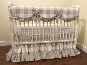 Gray Plaid Baby Girl Crib Bedding - French Gray Buffalo Check Girl Baby Bedding