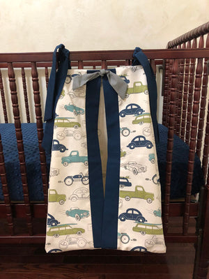 Diaper Stacker - Vintage Cars and Trucks with Navy and Gray