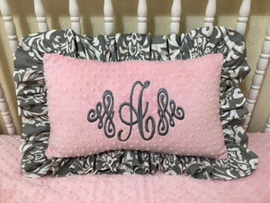 Light Pink Minky Dot with Gray Damask Accent Pillow