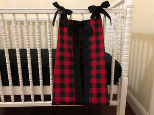 Diaper Stacker - Red and Black Plaid with Black Trim