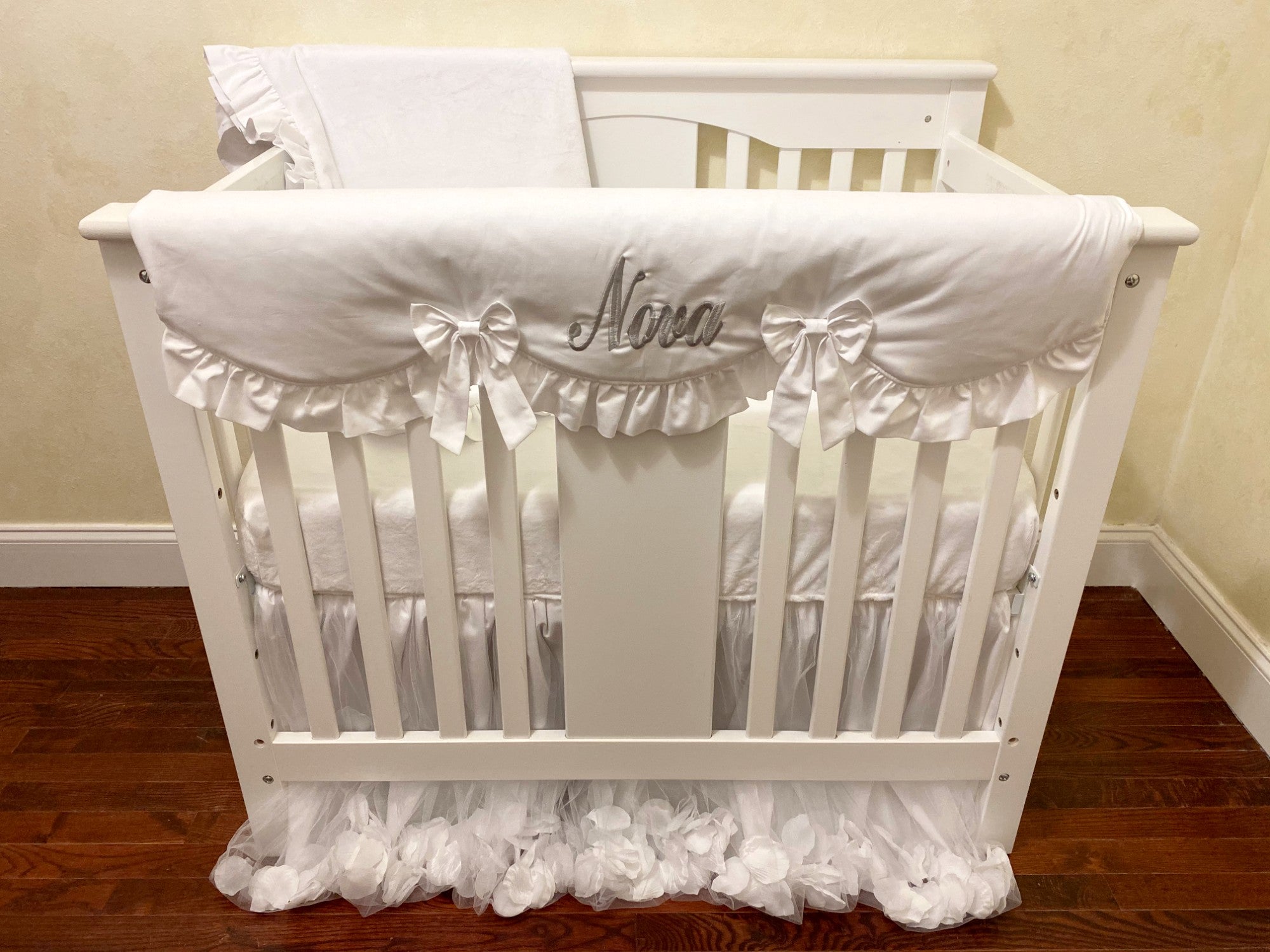 White Mini Crib Bedding Set Girl Baby Bedding, Princess Mini Crib Bedding