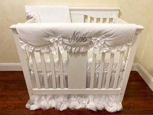 White Mini Crib Bedding Set - Girl Baby Bedding, Princess Mini Crib Bedding