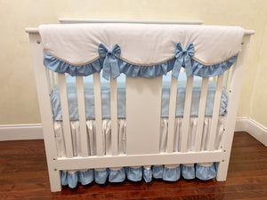White and Light Blue Mini Crib Bedding Set - Boy Baby Bedding, Boy Mini Crib Bedding