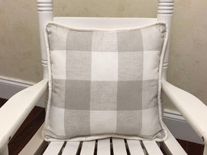 French Gray Buffalo Plaid with White Accent Pillow