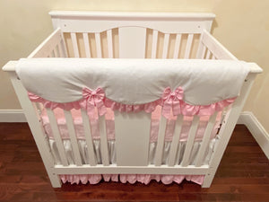 White and Pink Mini Crib Bedding Set - Girl Baby Bedding, Girl Mini Crib Bedding