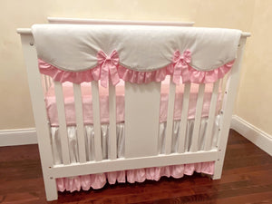 White and Pink Mini Crib Bedding Set - Girl Baby Bedding, Girl Mini Crib Bedding