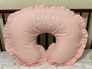 Blush Pink Linen Nursing Pillow Cover with Ruffle