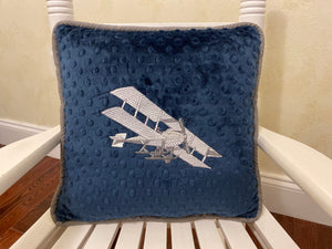 Vintage Airplane Accent Pillow in Navy and Gray