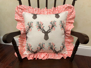 Floral Deer Accent Pillow