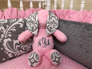 Snuggle Pal Bunny - Light Pink with Gray Damask