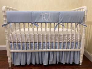 Light Pale Blue Boy Baby Crib Bedding Set - Boy Crib Bedding, Crib Rail Cover Set