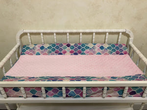 Changing Pad Cover - Mermaid Tile with Light Pink Minky