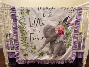 Boho Floral Elephant Girl Crib Bedding- Lavender and Gray Elephant Baby Girl Bedding