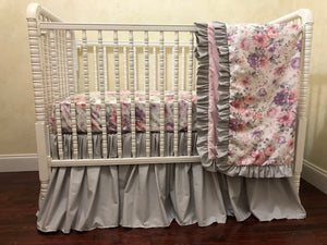 Baby Girl Pink, Lavender, and Gray Floral Crib Bedding, Vintage Floral Baby Bedding, Girl Crib Bedding, Crib Rail Cover Set