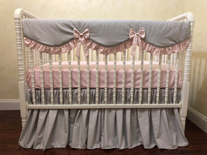 Pink and Gray Girl Crib Bedding Set - Pale Pink and Gray Girl Crib Bedding, Crib Rail Cover Set