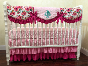 Floral Girl Crib Bedding Set - Girl Baby Bedding, Pink Floral Baby Bedding
