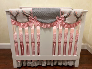 Girl Mini Crib Bedding Set - Woodland Deer Girl Mini Crib Baby Bedding
