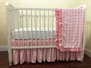 Pink Plaid Girl Crib Bedding Set Polly - Girl Baby Bedding, Crib Rail Cover Set