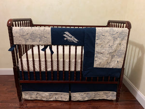 Airplane Crib Bedding Set - Boy Baby Bedding, Airplane Baby Bedding in Cream and Navy