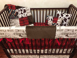 Baby Boy Cowboy Crib Bedding, Western Nursery Bedding in Red, Brown, and Cream