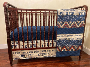 Cowboy Crib Bedding Set - Western Nursery Bedding with Navy, Baby Boy Crib Bedding