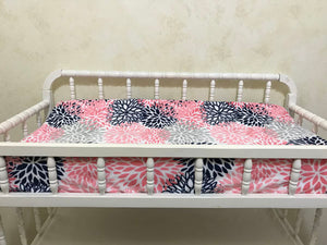 Changing Pad Cover - Coral Navy Blooms Minky