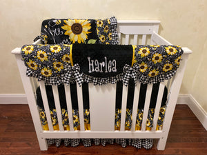 Sunflower Mini Crib Bedding Set - Girl Mini Crib Baby Bedding