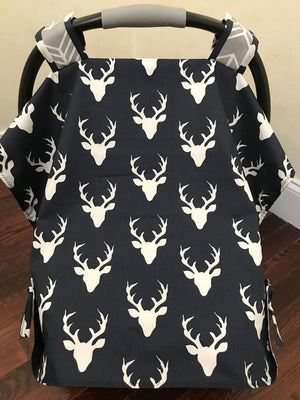 Car Seat Cover - Navy Buck with Gray Arrows