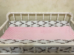 Girl Woodland Crib Bedding, Girl Deer Baby Bedding, Pink and Gray Woodland Baby Bedding