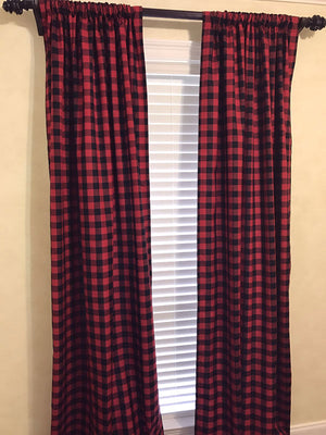 Red and Black Plaid Curtain Panels