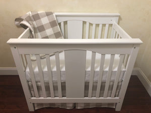 Taupe Buffalo Plaid Mini Crib Bedding Set - Boy Mini Crib Bedding