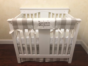 Taupe Buffalo Plaid Mini Crib Bedding Set - Boy Mini Crib Bedding