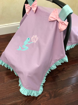 Car Seat Cover - Lavender Mermaid with Aqua and Light Pink