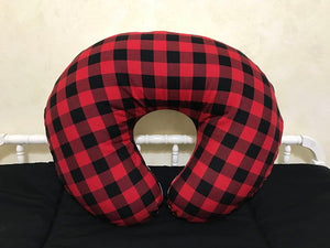 Red Plaid with Black Minky Dot Nursing Pillow Cover