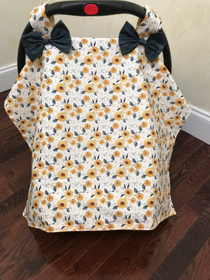Car Seat Cover - Sunflowers with Ivory Cotton