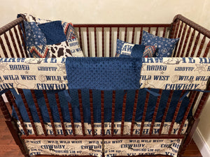 Cowboy Crib Bedding Set, Boy Baby Bedding, Blue Western Nursery Bedding