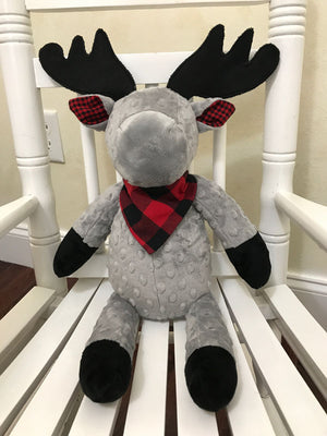 Snuggle Pal Moose- Gray with Red and Black Plaid