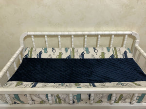 Changing Pad Cover - Vintage Cars and Trucks with Navy Minky Dot