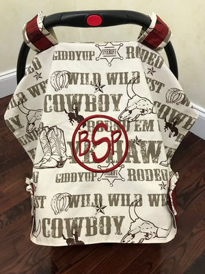 Car Seat Cover - Cowboy Rodeo with Red Barn Plank