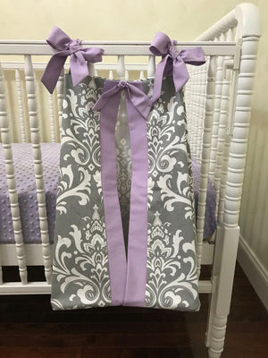 Diaper Stacker - Gray Damask and Lavender