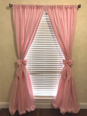 Curtain Panels with Tulle, Rose Petals, and Tie Back Bows