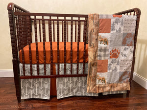 Woodland Fox Crib Bedding, Boy Baby Bedding, Crib Rail Cover