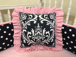 Navy Damask with Light Pink Accent Pillow