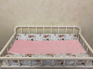 Baby Girl Boho Floral Horse Crib Bedding- Girl Horse Baby Bedding in Light Pink and Taupe
