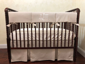 Natural Linen Baby Crib Bedding Set - Gender Neutral Crib Bedding, Boy Crib Bedding, Crib Rail Cover Set