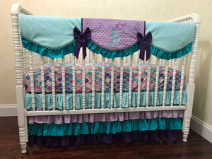 Mermaid Crib Bedding Set Arielle - Girl Baby Bedding, Mermaid Bedding is Aqua, Teal, and Lavender
