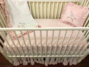 Cinderella Crib Bedding in White and Pale Pink, Fairy Tale Nursery Bedding, Princess Baby Bedding
