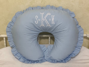 Pale Blue Nursing Pillow Cover with Ruffle